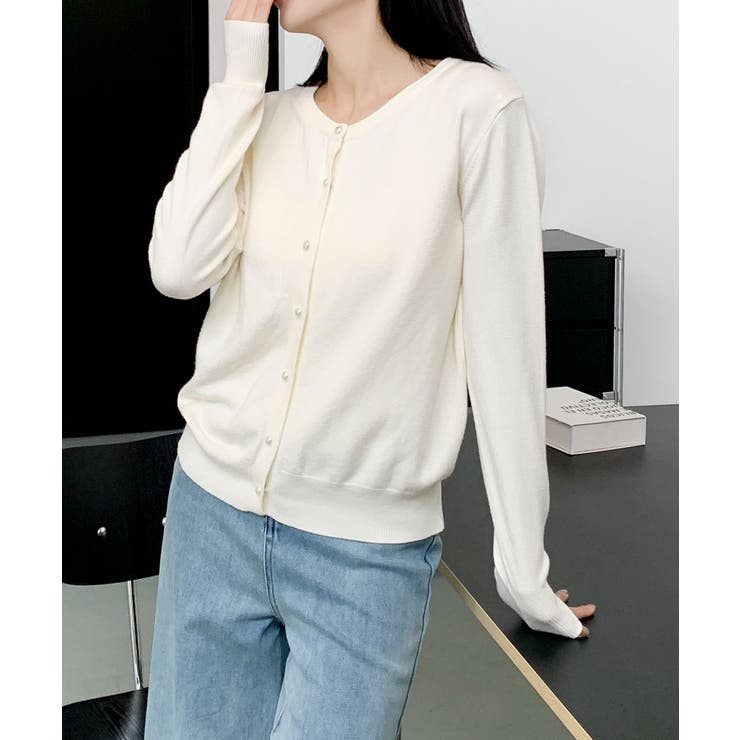 ライトベージュ | パールボタンカーディガン | aimoha 