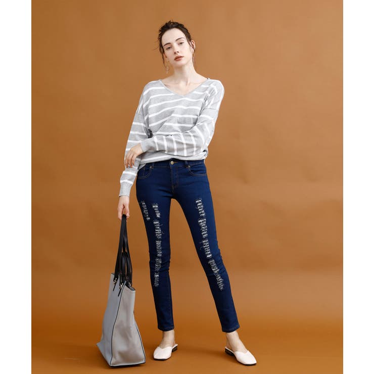 ストレッチクラッシュデニム デニム スキニー | aimoha  | 詳細画像4 