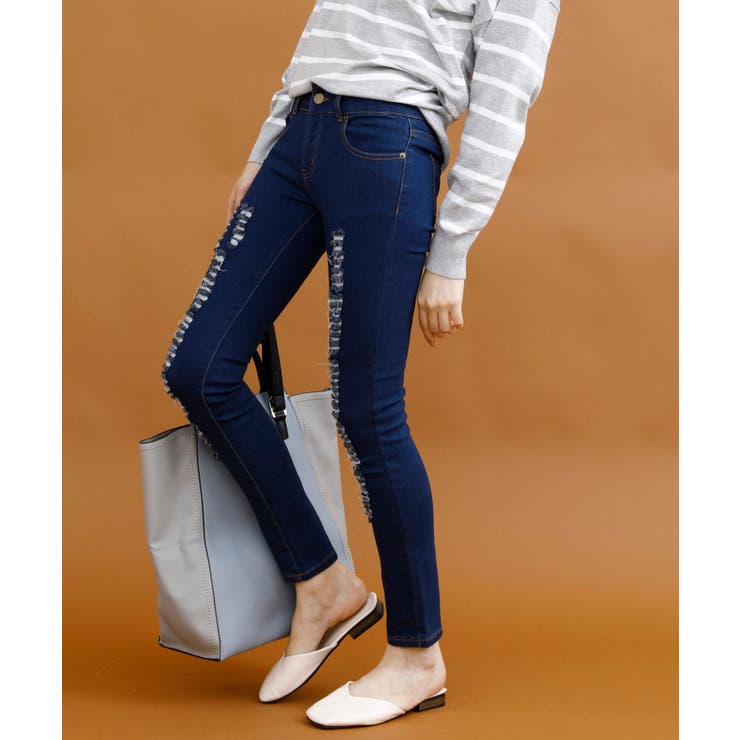 ストレッチクラッシュデニム デニム スキニー | aimoha  | 詳細画像3 