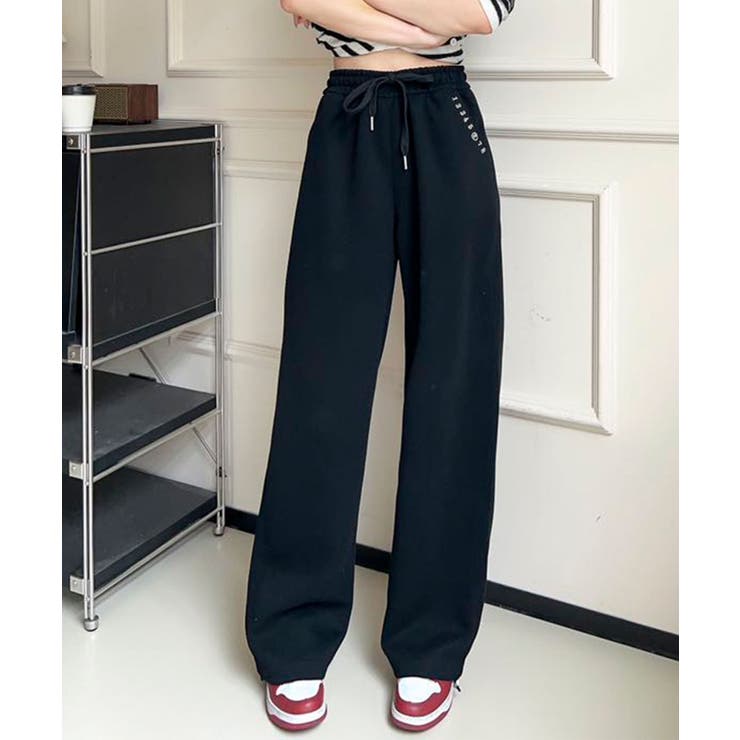 ブラック | ロゴハイウエストドローストリングパンツ  | aimoha 