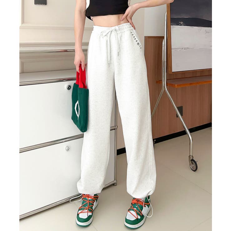 杢グレー | ロゴハイウエストドローストリングパンツ  | aimoha 