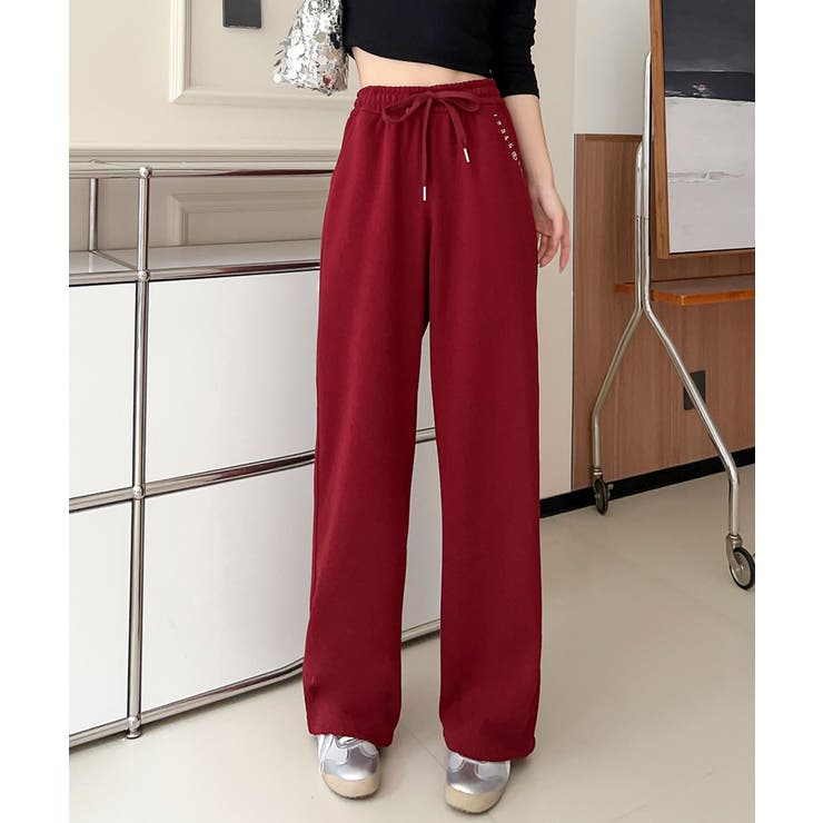 レッド | ロゴハイウエストドローストリングパンツ  | aimoha 