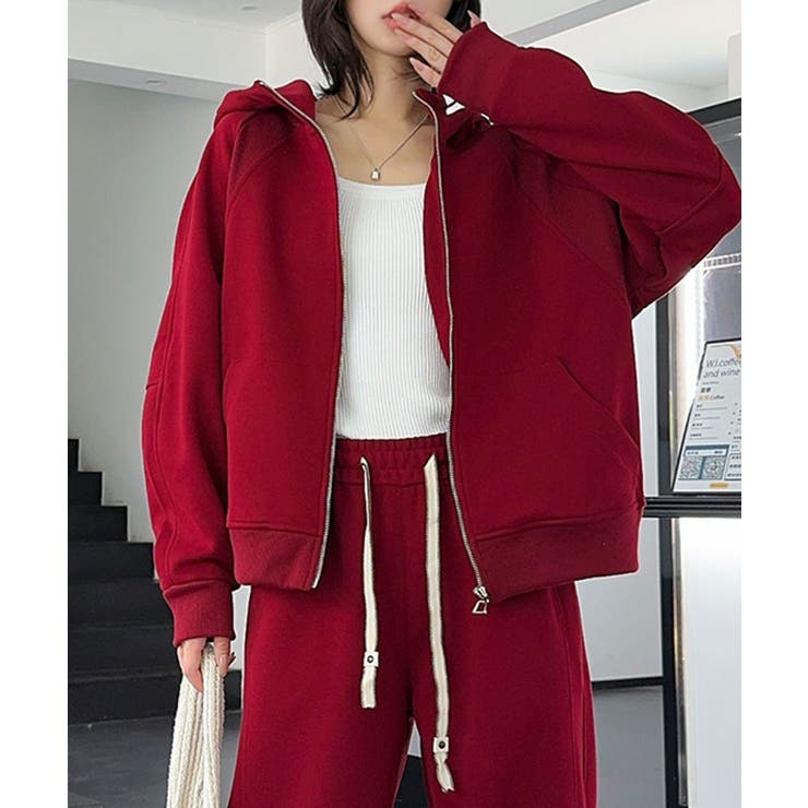 nozomi Ishiguro 赤 ジップアップパーカー ジップパーカー 生成です 赤