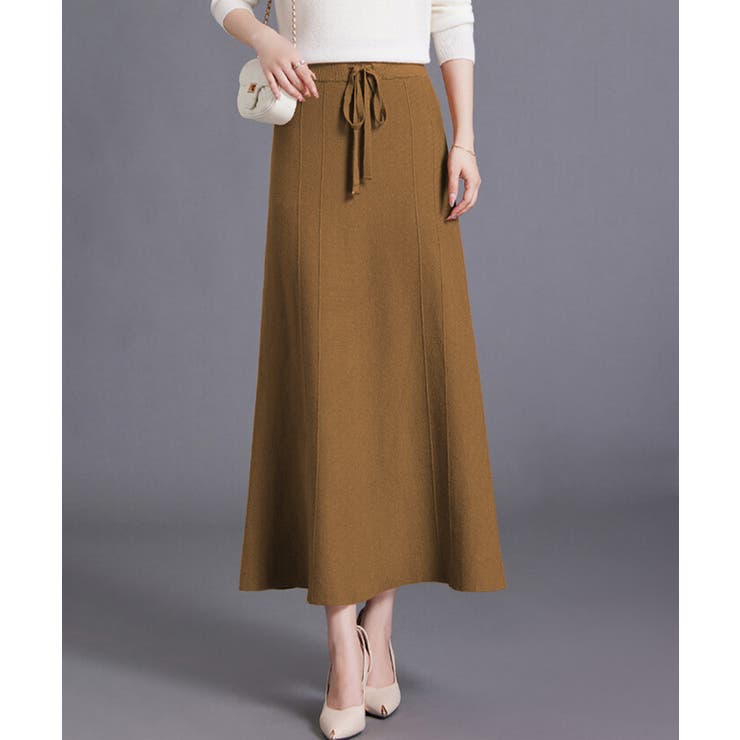 キャメル | 【Banico】レースアップニットロングスカート【AW】 | aimoha 