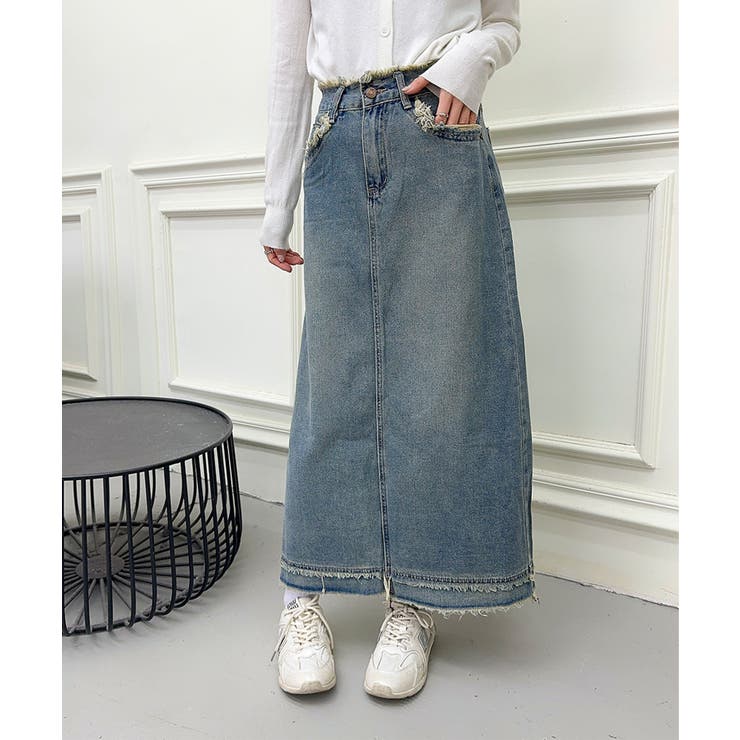 【aimoha】フリンジヘムデニムマキシスカート | aimoha  | 詳細画像9 