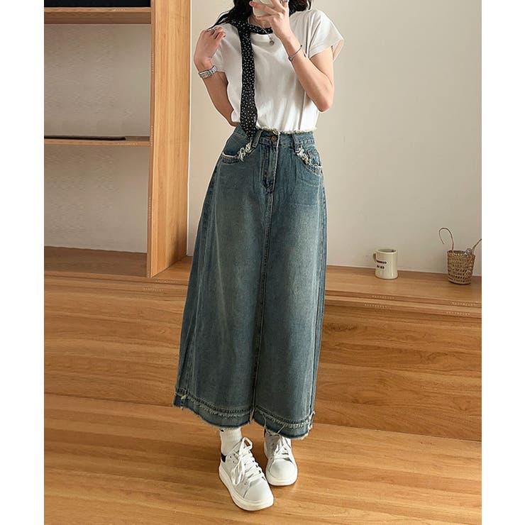 【aimoha】フリンジヘムデニムマキシスカート | aimoha  | 詳細画像12 