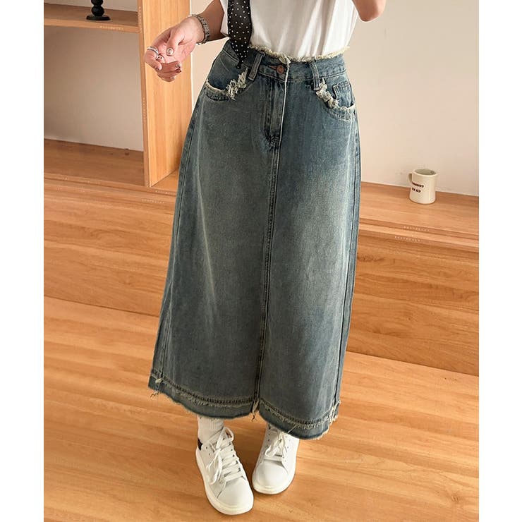 【aimoha】フリンジヘムデニムマキシスカート | aimoha  | 詳細画像16 