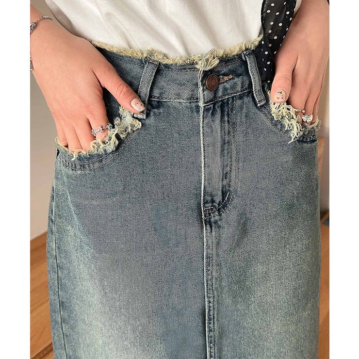 【aimoha】フリンジヘムデニムマキシスカート | aimoha  | 詳細画像18 