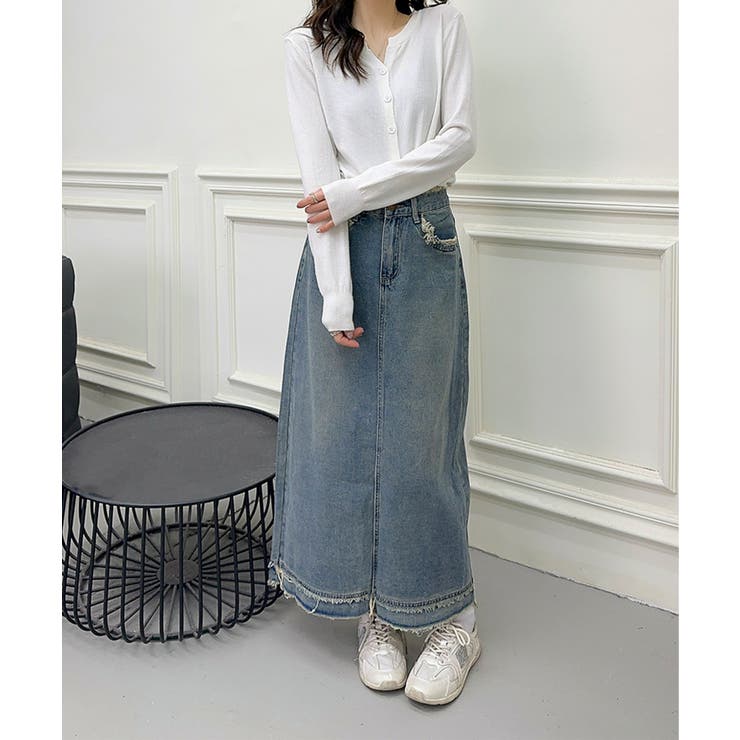 【aimoha】フリンジヘムデニムマキシスカート | aimoha  | 詳細画像6 