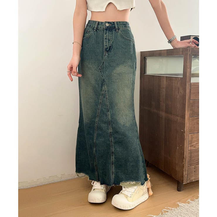 【aimoha】フリンジヘムフレアデニムスカート | aimoha  | 詳細画像9 