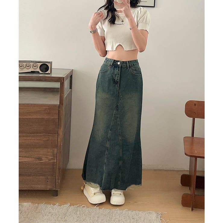 【aimoha】フリンジヘムフレアデニムスカート | aimoha  | 詳細画像7 