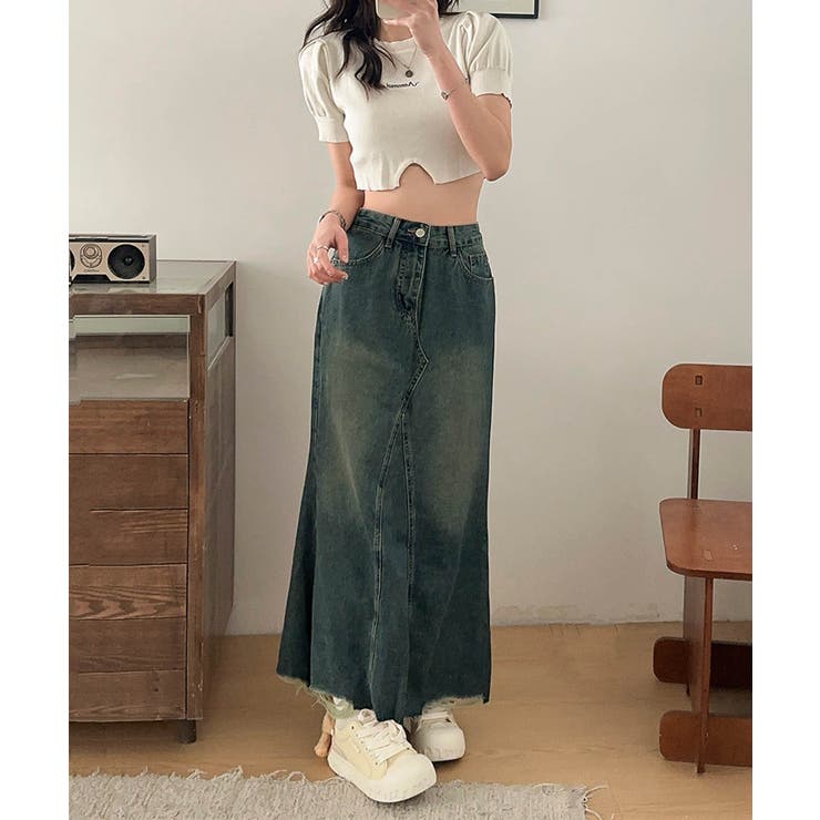 【aimoha】フリンジヘムフレアデニムスカート | aimoha  | 詳細画像8 