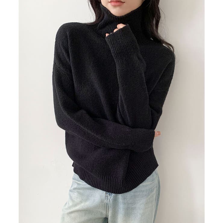 ブラック | ベーシックタートルネックニットプルオーバー | aimoha 