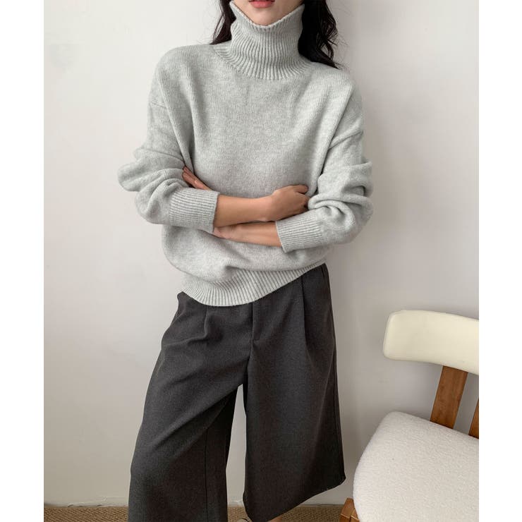 ライトグレー | ベーシックタートルネックニットプルオーバー | aimoha 