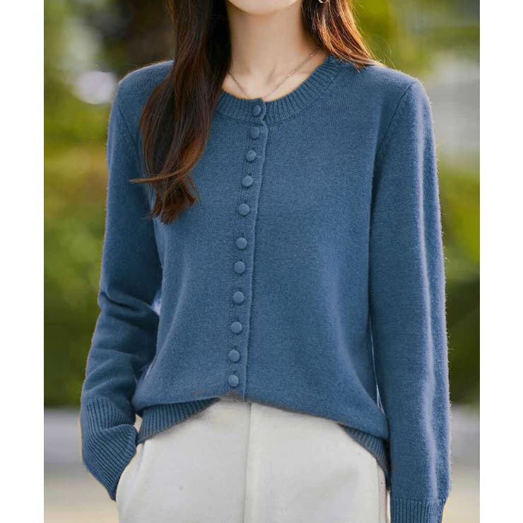 ブルー | マルチボタン クルーネックカーディガン | aimoha 