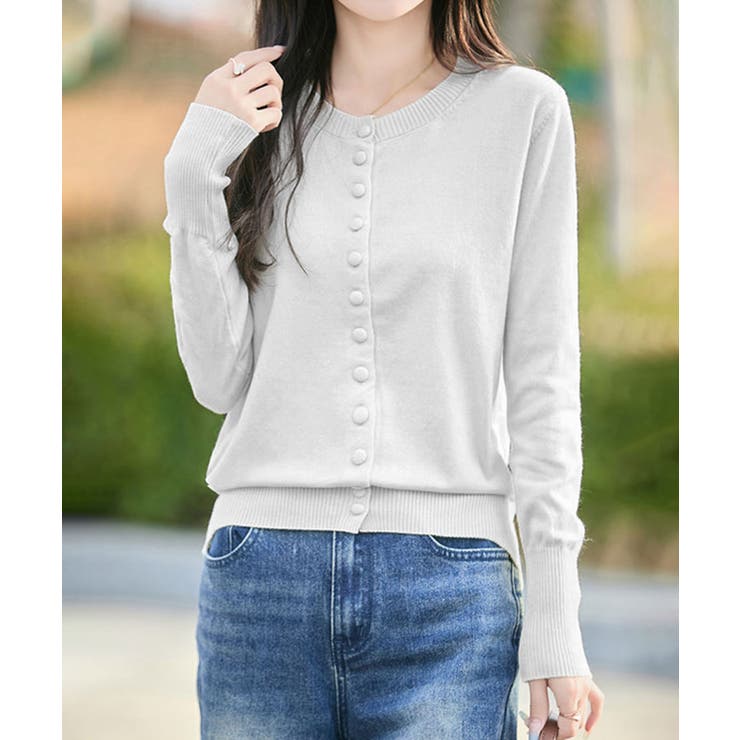 ライトグレー | マルチボタン クルーネックカーディガン | aimoha 