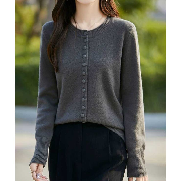 ダークグレー | マルチボタン クルーネックカーディガン | aimoha 