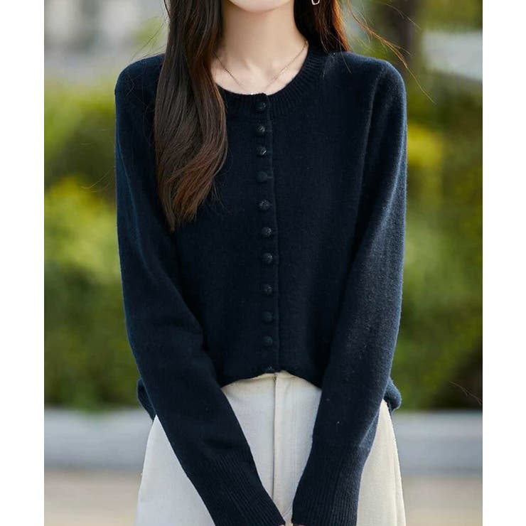 ネイビー | マルチボタン クルーネックカーディガン | aimoha 