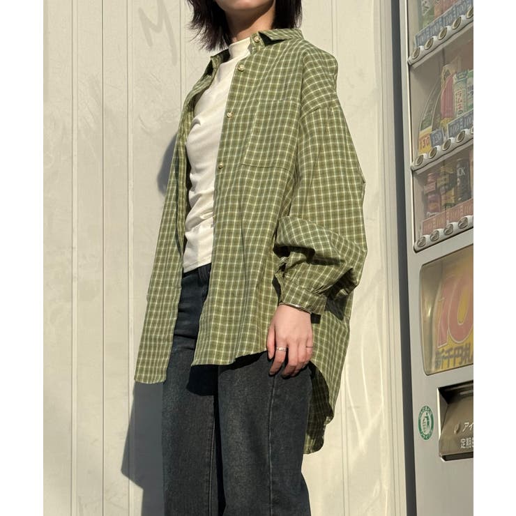 グリーン | オーバーサイズチェックシャツ | aimoha 