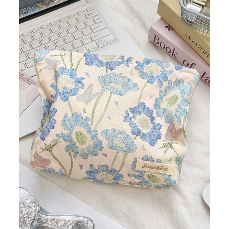 ブルー | 花柄マルチポーチ | aimoha 