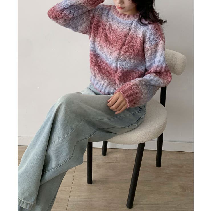 グラデーションケーブル編みニットプルオーバー | aimoha  | 詳細画像5 