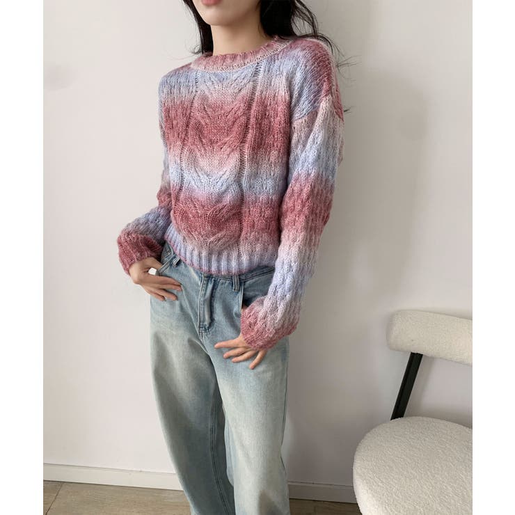グラデーションケーブル編みニットプルオーバー | aimoha  | 詳細画像2 