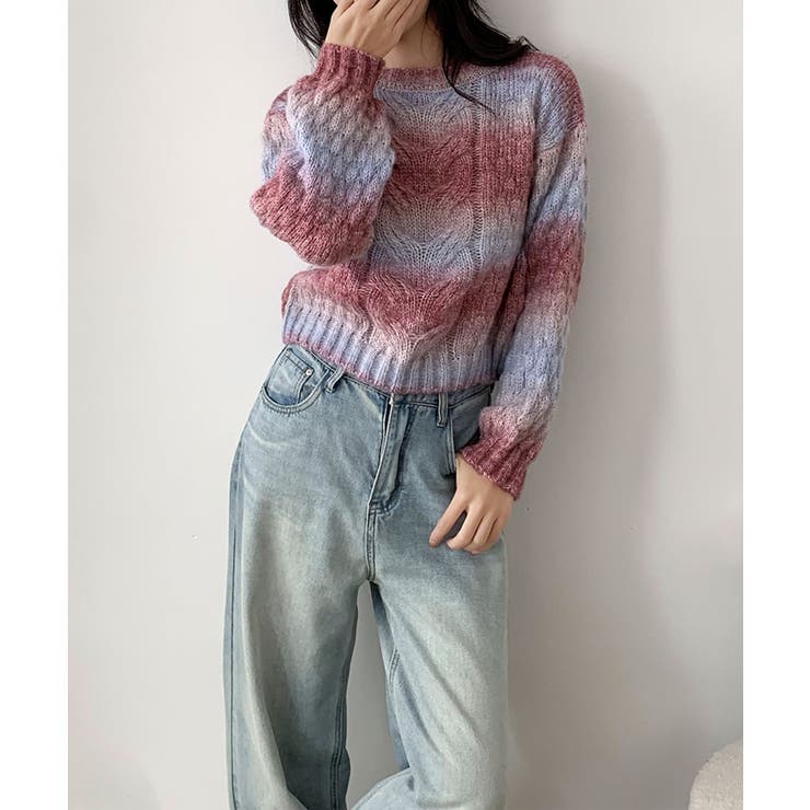 グラデーションケーブル編みニットプルオーバー | aimoha  | 詳細画像4 