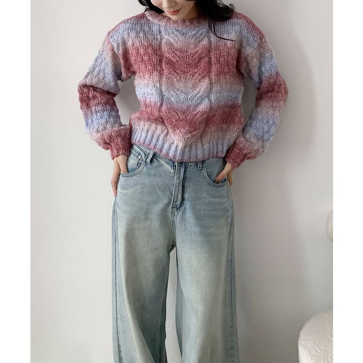 グラデーションケーブル編みニットプルオーバー | aimoha  | 詳細画像3 