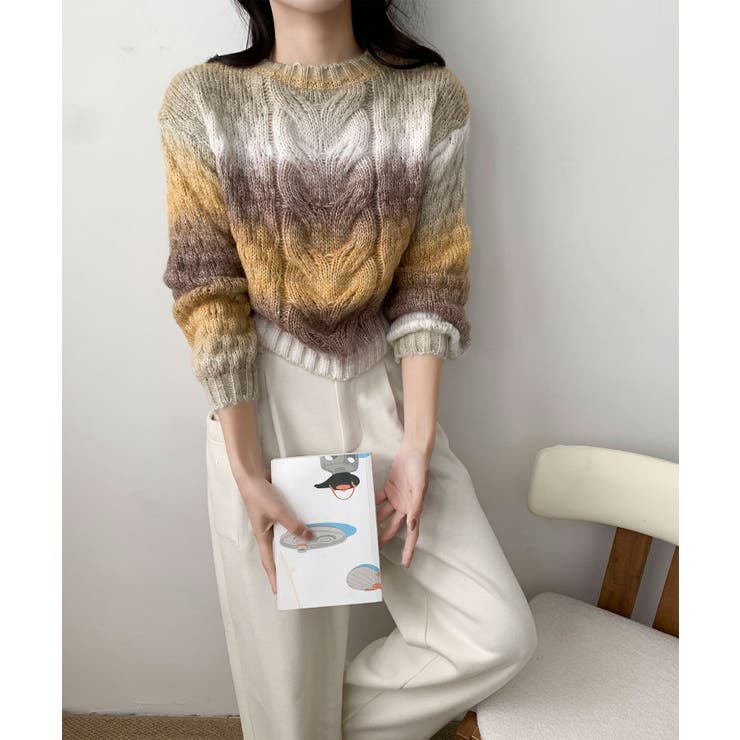 グラデーションケーブル編みニットプルオーバー | aimoha  | 詳細画像11 