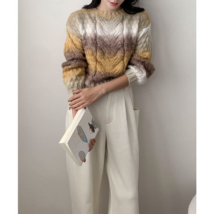 グラデーションケーブル編みニットプルオーバー | aimoha  | 詳細画像12 