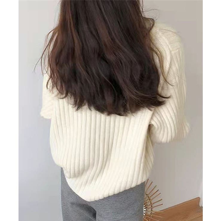 Vネックリブ編みゆるニットプルオーバー | aimoha  | 詳細画像5 