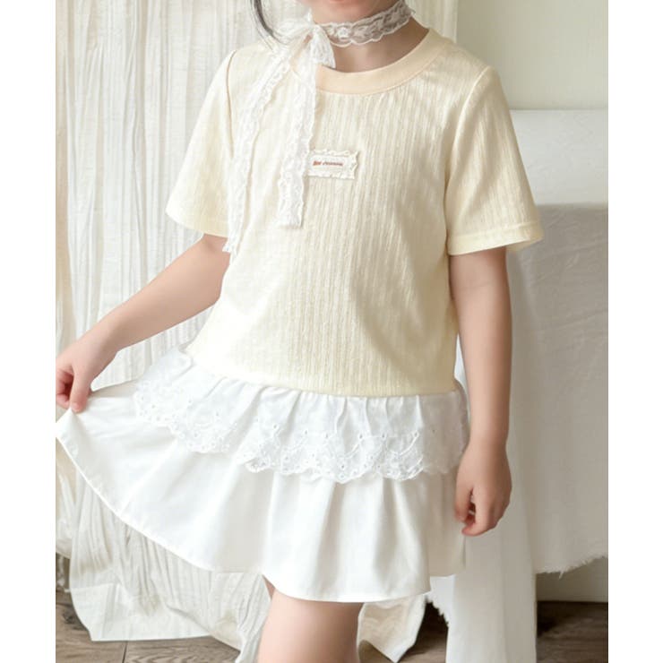 ホワイト | 【aimoha-KIDS-】ナチュラルフリルTシャツ | aimoha kids