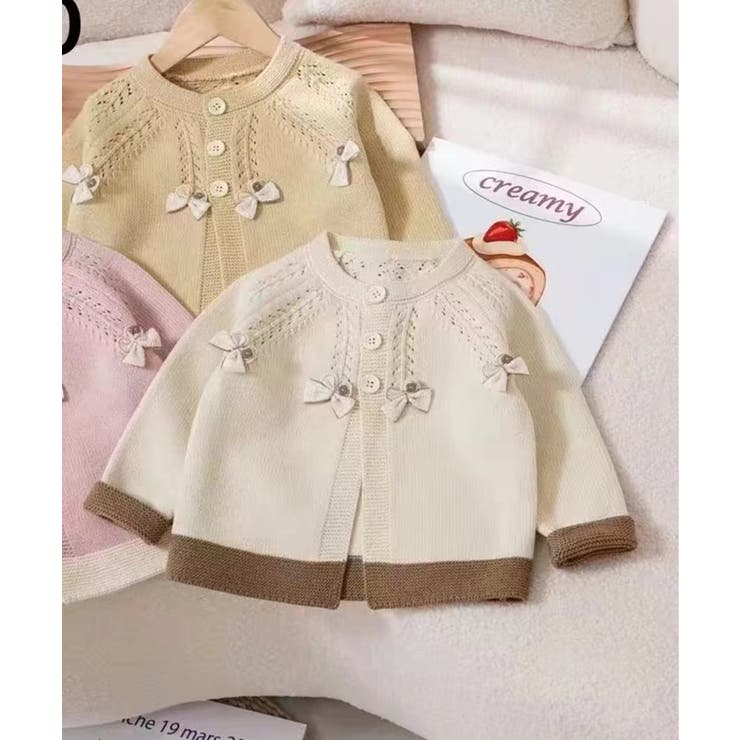 オフホワイト | 【aimoha-KIDS-】リボン付Aラインカーディガン キッズ【AW】 | aimoha kids