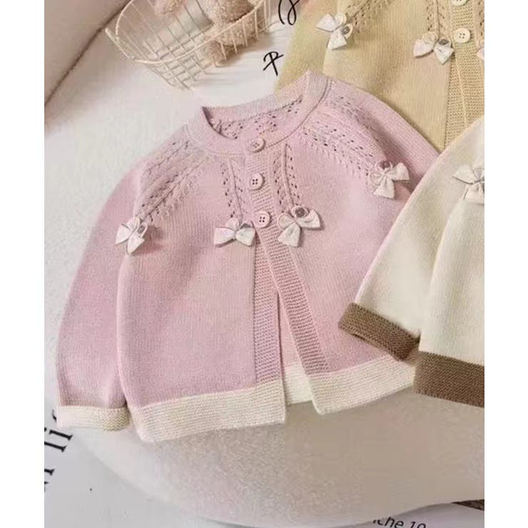 ピンク | 【aimoha-KIDS-】リボン付Aラインカーディガン キッズ【AW】 | aimoha kids