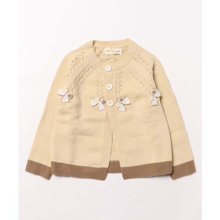 ベージュ | 【aimoha-KIDS-】リボン付Aラインカーディガン キッズ【AW】 | aimoha kids