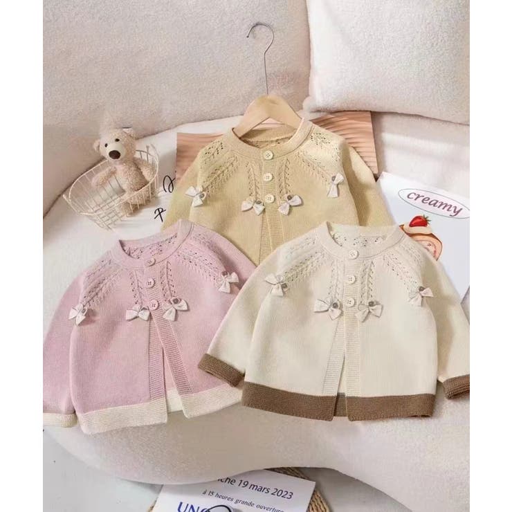 【aimoha-KIDS-】リボン付Aラインカーディガン キッズ【AW】 | aimoha kids | 詳細画像1 