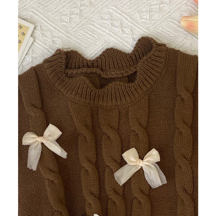【aimoha-KIDS-】リボン付きニットベスト キッズ | aimoha kids | 詳細画像1 
