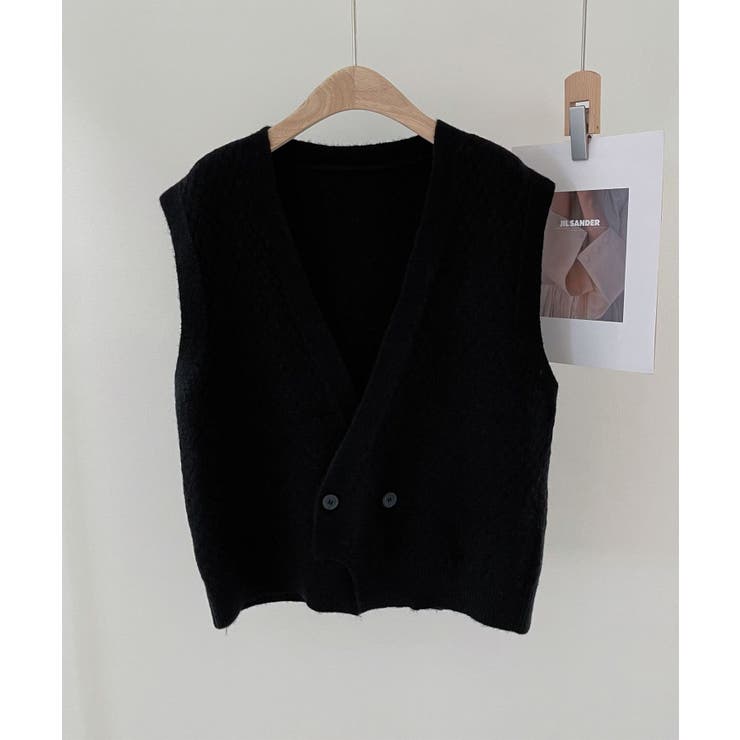 Vネックニットジャカードベスト 韓国ファッション ツイードジャケット | aimoha  | 詳細画像24 