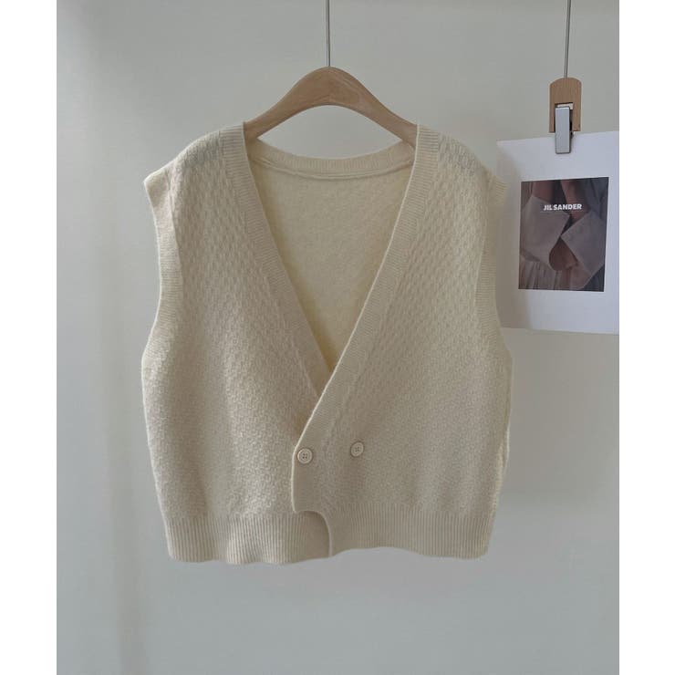 Vネックニットジャカードベスト 韓国ファッション ツイードジャケット | aimoha  | 詳細画像11 