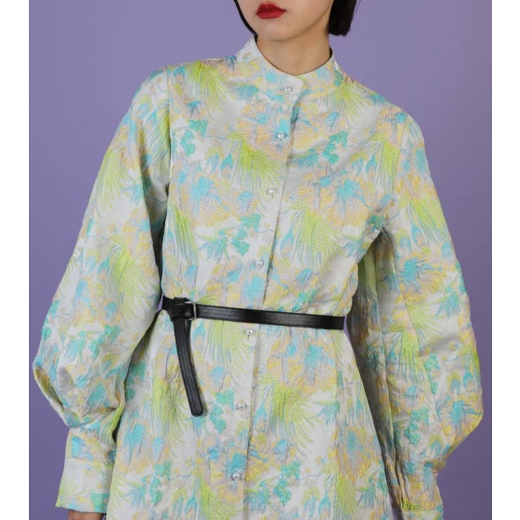 ブルーグリーン(花) | ニュアンスカラースタンドカラーワンピース スタンドカラーワンピース | aimoha 