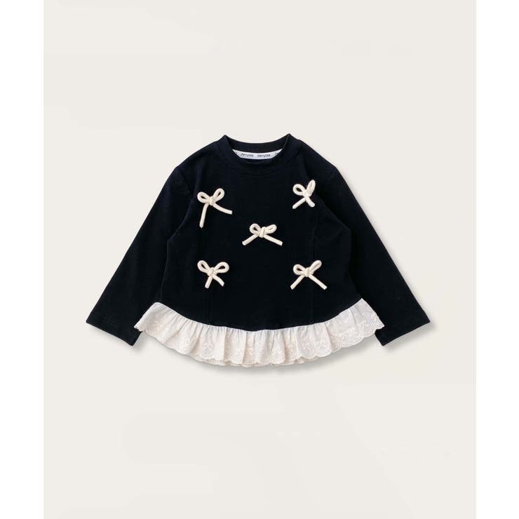 ブラック | 【aimoha-KIDS-】リボン付き裾フリルトップス | aimoha kids