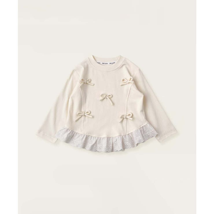 オフホワイト | 【aimoha-KIDS-】リボン付き裾フリルトップス | aimoha kids