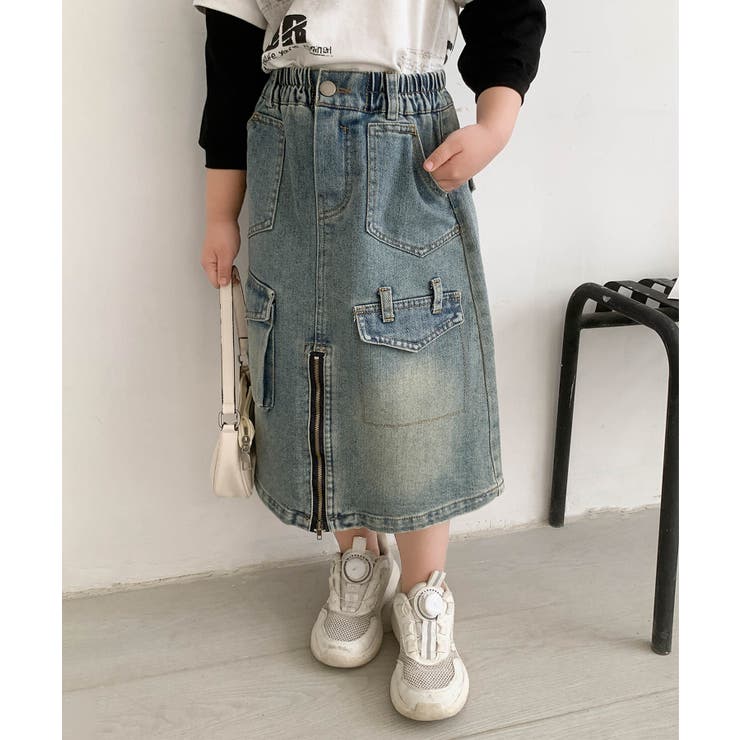 【Aimoha KIDS】フロントファスナースリットキッズデニムスカート | aimoha kids | 詳細画像2 