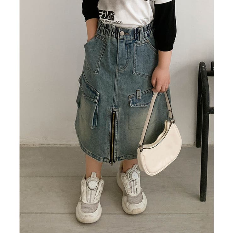 【Aimoha KIDS】フロントファスナースリットキッズデニムスカート | aimoha kids | 詳細画像3 