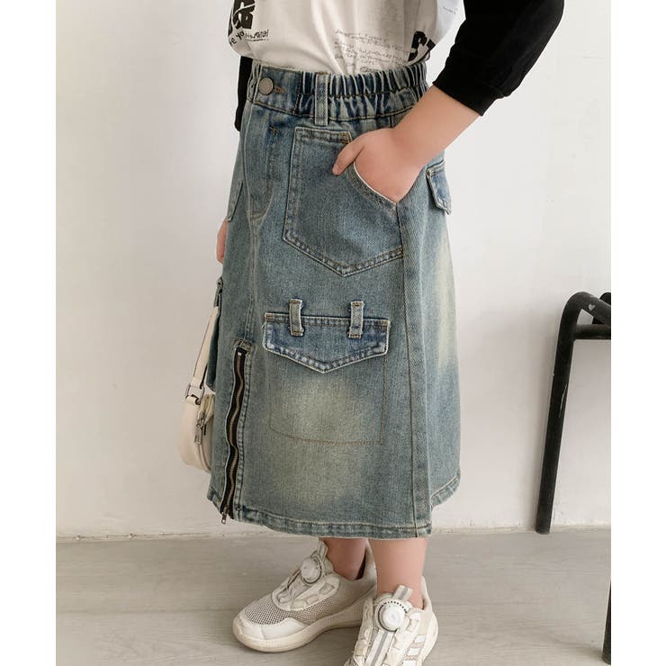 【Aimoha KIDS】フロントファスナースリットキッズデニムスカート | aimoha kids | 詳細画像4 