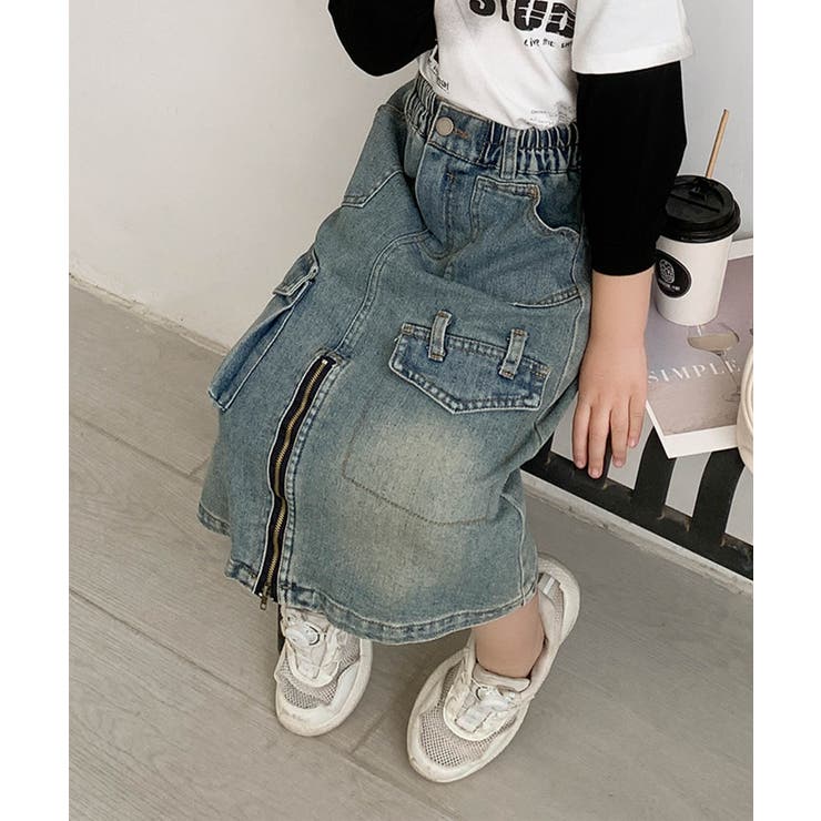 【Aimoha KIDS】フロントファスナースリットキッズデニムスカート | aimoha kids | 詳細画像1 