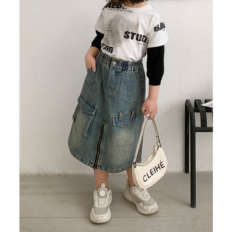 【Aimoha KIDS】フロントファスナースリットキッズデニムスカート | aimoha kids | 詳細画像6 