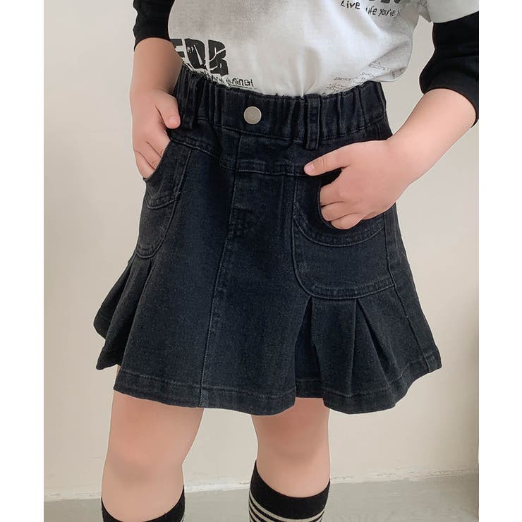 Aimoha KIDS】裾プリーツキッズデニムスカート[品番
