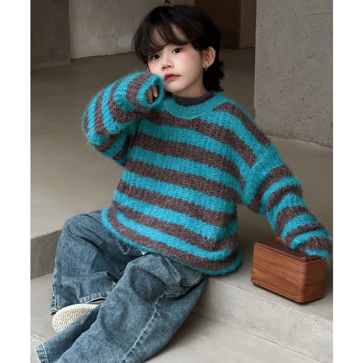 ブルー | 【aimoha-KIDS-】キッズ ボーダーニットプルオーバー | aimoha kids