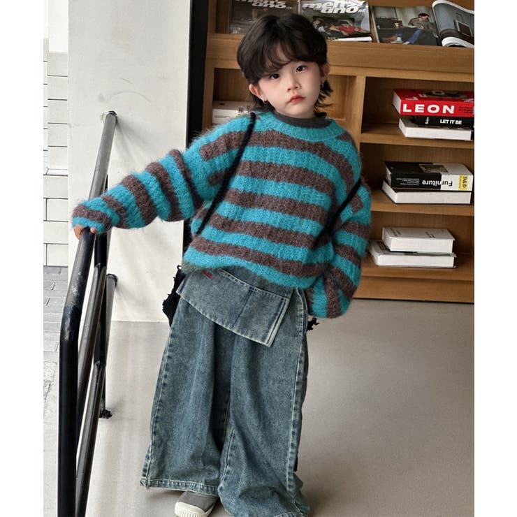 【aimoha-KIDS-】キッズ ボーダーニットプルオーバー | aimoha kids | 詳細画像8 